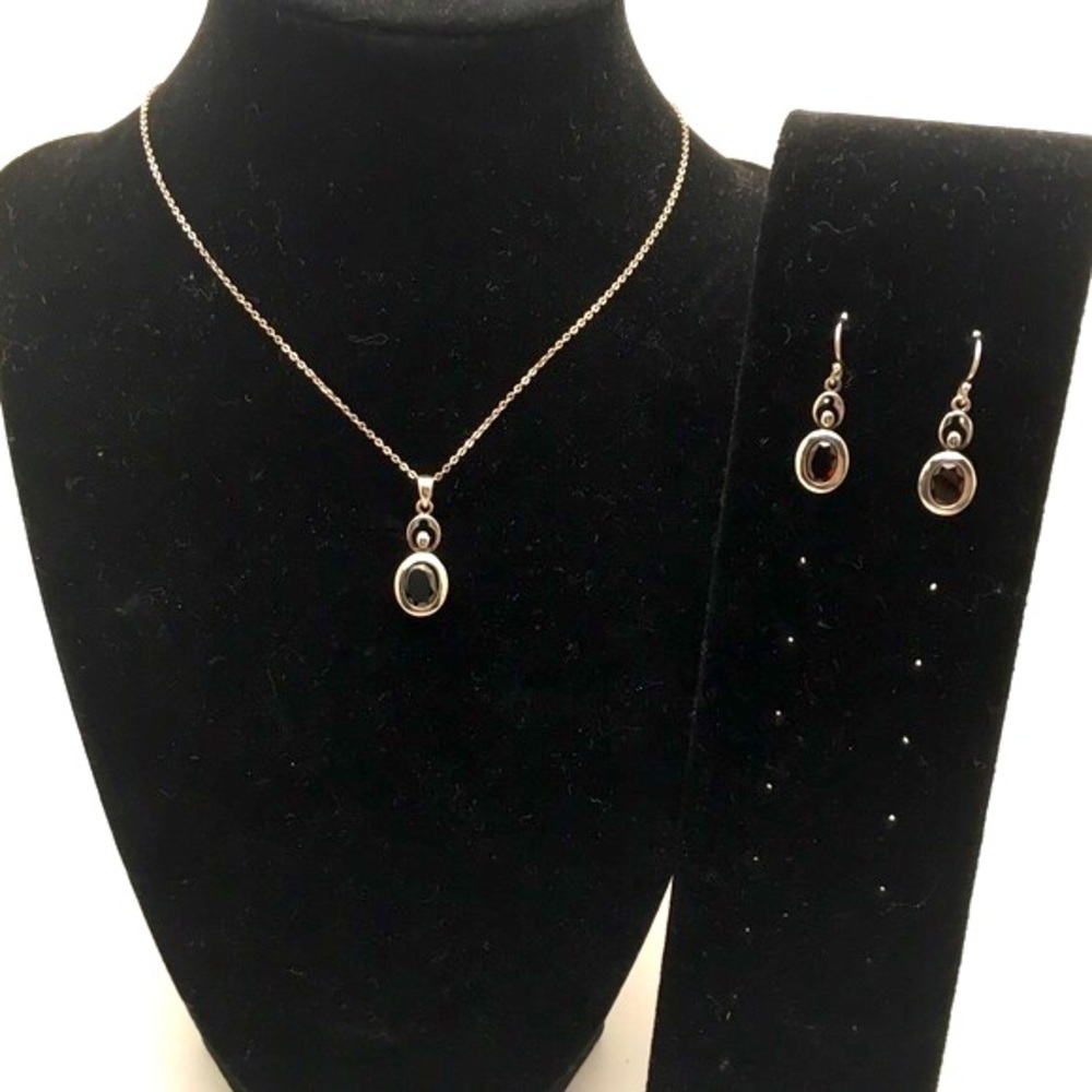 Dark Cherry and 925 Stamped Silver Vintage Lucas Lameth Necklace and Earrings - Picture 9 of 16